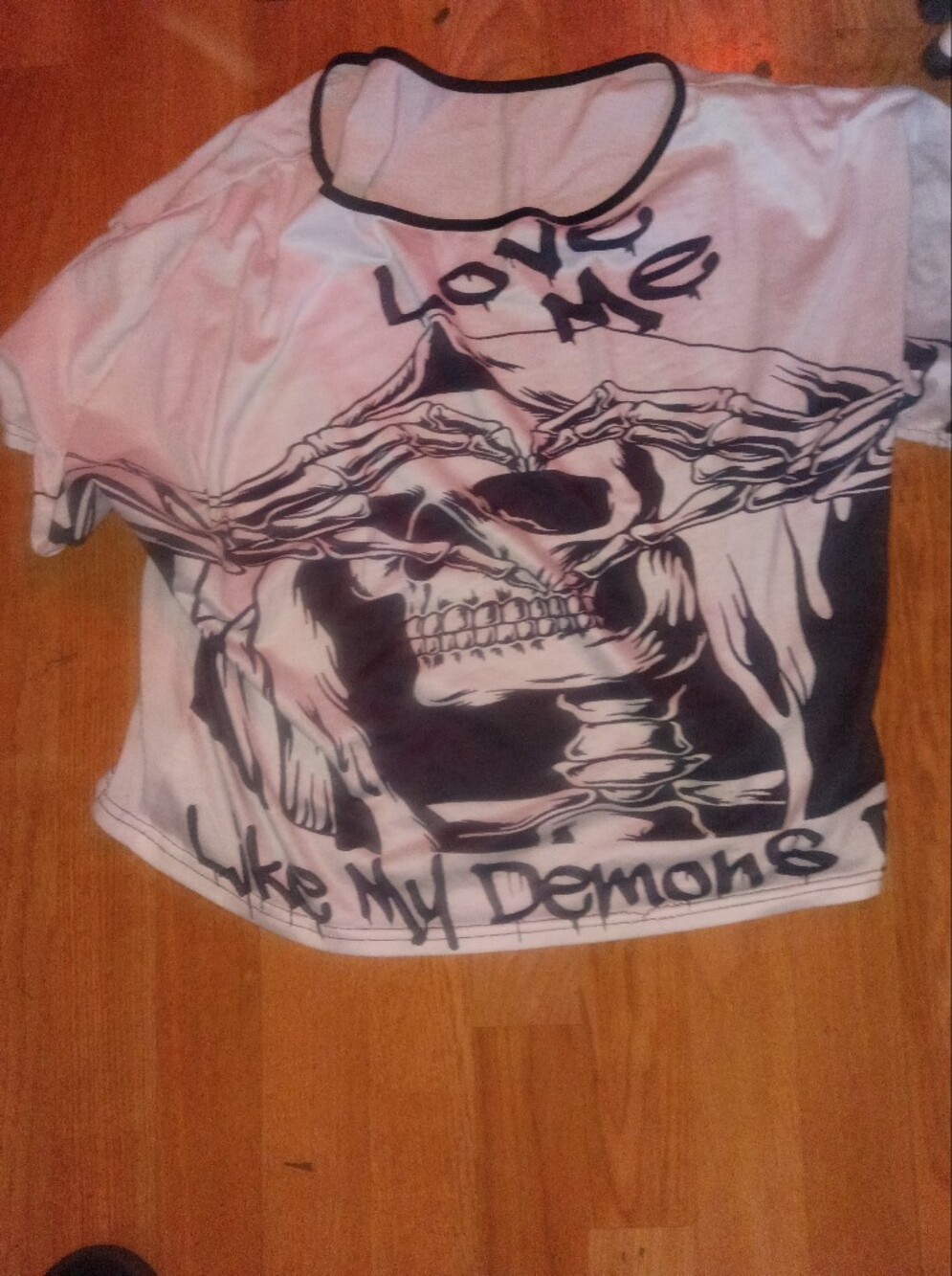 Skull Graphic Crop Top in Black & Light Pink
